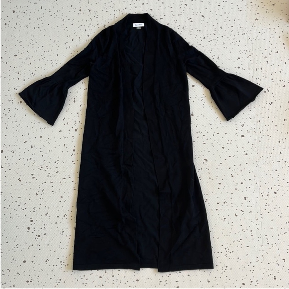 💘 CALVIN KLEIN - LONG BLACK OPEN CARDIGAN DUSTER